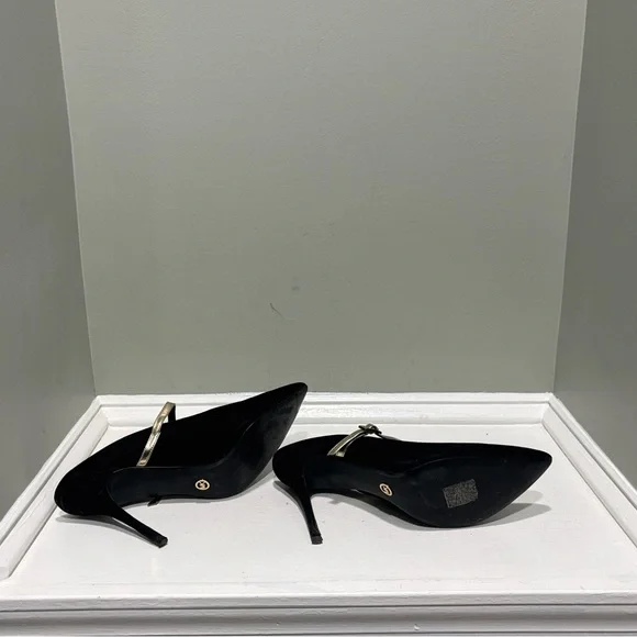 Michael Kors Black Suede Mule Heels with Gold Straps-size 11 - Picture 8 of 9